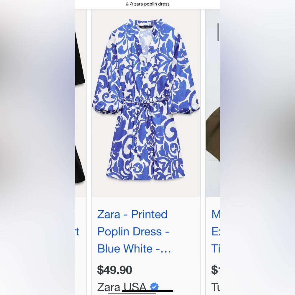 Zara Poplin dress in blue XL